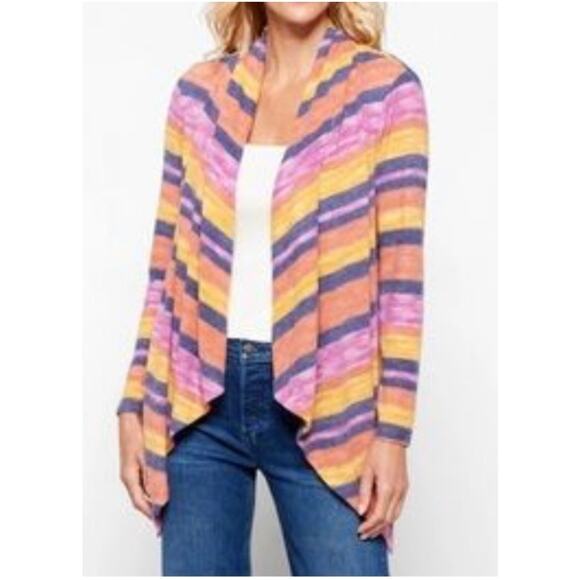 NWT BOBEAU Amie Striped Waterfall Cardigan Small, Navy Rust Combo Stylish Layers - Picture 1 of 9